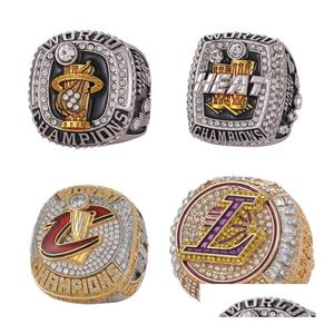 Bague Solitaire 4Pcs James Basketball Team Champions Championnat Bague Ensemble Avec Boîte En Bois Souvenir Hommes Femmes Garçon Fan Brithday Cadeau 202 Dh2P8