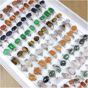 Bague Solitaire 50Pcs / Lot Colorf Bagues En Pierre Naturelle Pour Femmes Dames Bijoux De Pierres Précieuses Mode Mix Styles Saint Valentin Cadeau Drop Del Dhfgs