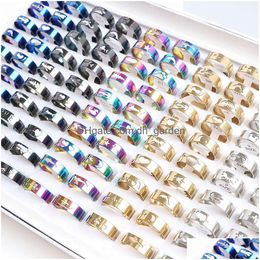 Solitaire Anneau 50 Pcs / Lot Mode Creux En Acier Inoxydable Anneaux Couple Mix Style Colorf Bijoux Pour Femmes Hommes No Fade Party Gift Whol Dh0Wn