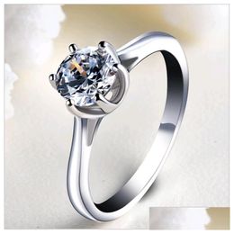 Solitaire Ring 6Mm 7Mm Simatie Diamant Massief 925 Sterling Sier Damesringen Witgouden Plaat Voor Verlovingscadeau Drop Delivery Sieraden Dhzws