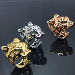 Solitaire ring 925 Zilververtilde goud hoogwaardig gevoel uitgeholde luipaardhoofdring Europees en Amerikaans modemerk Sieraden Gift 230422
