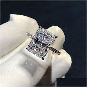 Bague Solitaire 925 Sterling Sier Cut 5Ct Diamant Moissanite Carré Bague De Fiançailles De Mariage Anneaux Pour Femmes Cadeau Drop Delivery Bijoux Dhvtz