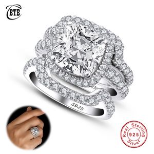 Bague Solitaire 925 Sterling Silver Classic Luxury Diamond Jewelry 3ct Anniversaire de mariage s Set pour les femmes Fine 221103