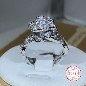 solitaire ring 925 sterling zilver met elkaar verweven driedimensionale rozenring witte zirkoon vol diamanten ring dames temperament elegante sieraden 230607