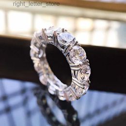 Bague Solitaire 925 bijoux en argent sterling micro-serti diamant aigue-marine bague d'éternité 5X5 bague femme diamant rond YQ231207