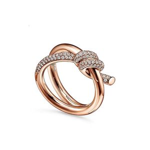 Solitaire Ring 925 Sterling Zilver Knoop Ring Vrouwen Sieraden Plating 18K Rosé Goud Luxe Merk Mode Valentijn Cadeau 221115261e