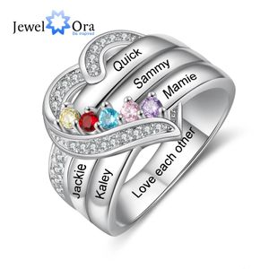 Solitaire ring 925 sterling zilver gepersonaliseerde 18 naam gegraveerd met geboortesteen aangepaste verlovingshartringen voor vrouwen Moederdag cadeau 231101