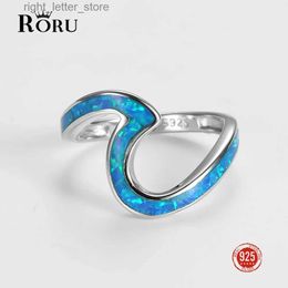 Bague Solitaire 925 anneaux en argent Sterling bleu opale forme de vague pour les femmes spécial Vintage bague de fiançailles bague femme bijoux fins YQ231207