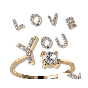 Solitaire ring verstelbare sieraden az 26 letters ringen voor vrouwelijke liefhebbers sier kleur strass name vrouwelijk initi￫le mode diamant cadeau dhckd dhckd