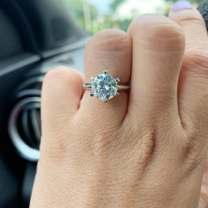 Bague Solitaire AEAW 1.0ct 3ct 5ct EF Ronde 18K Or Blanc Plaqué 925 Bague En Argent Diamant Test Passé Bijoux Femme Petite Amie Cadeau 230426