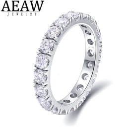 Anillo solitario AEAW Sólido 14K Oro blanco Ronda Enternity Full Diamond Band 2.5mm 1.5ctw DF Color para mujer 230403