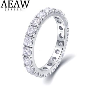 Solitaire ring AEAW Solid 14K White Gold Round Enternity Full Diamond Band 2,5 mm 1.5ctw DF -kleur voor vrouwen 230403