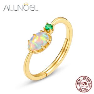 Bague Solitaire ALLNOEL 925 Sterling Sliver Réglable Anneaux Pour Femmes Opale Vert Zircon Romantique De Luxe Fiançailles De Mariage Cadeaux Fine Jewelry Z0603