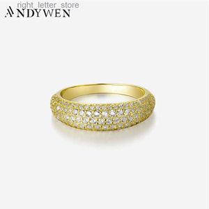 Bague solitaire ANDYWEN nouveau 925 en argent Sterling grande bande Zircon CZ pavé femmes bague de luxe bijoux fins pour la fête de mariage brillant épais bijoux YQ231207