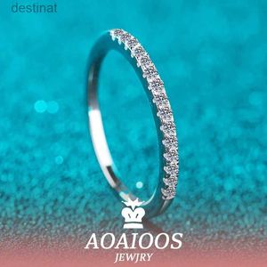 Solitaire Ring Aoaioos Test passé Moisanite Ring Matching Wedding Diamond Band for Women 925 Sterling Silver Female Crown Tail Single Tail Ringl231220