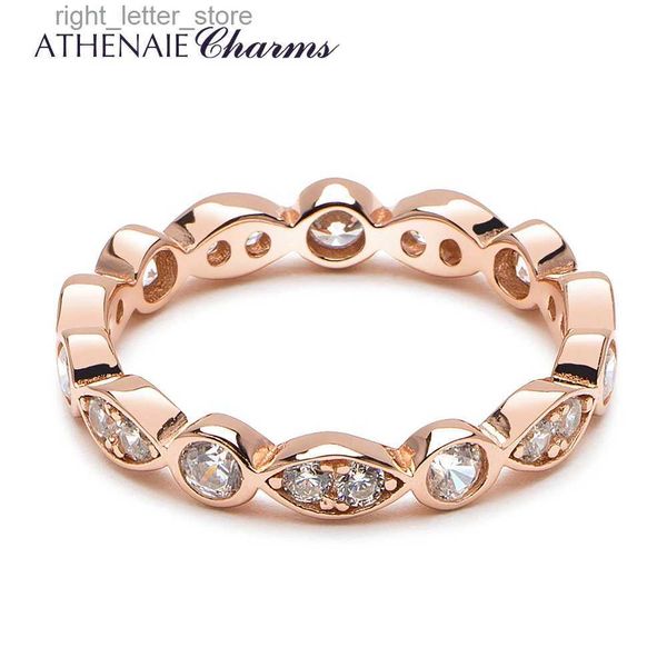 Anillo solitario ATHENAIE 925 Plata de ley Clear CZ Anillos apilables brillantes simples para mujeres Joyería de compromiso de boda Color Oro rosa YQ231207