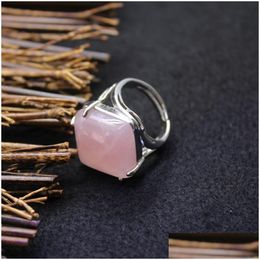 Solitaire Ring Natuurlijke Steen Vierkant Verstelbaar Tijgeroog Opaal Roze Quartz Lapis Purple Rose Crystal Wedding Drop Delivery Sieraden Dhbrx