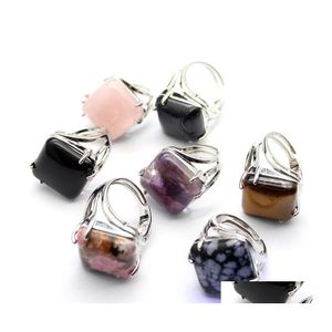 Solitaire ring Atural Stone Square verstelbaar Tiger Eye Opal Pink Quartz Lapis Purple Rose Crystal Wedding Drop levering sieraden Dh7jx