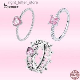 Bague Solitaire Bamoer 925 en argent Sterling Vintage anneaux creux romantique rose coeur Zircon bagues pour femmes S925 bijoux de mariage cadeau YQ231207