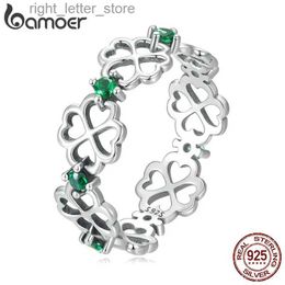 Solitaire Ring Bamoer 925 Ring Sterling Silver Four Leaf Clover Good Luck Band Ring For Women Girl Fashion Gifts Comfort Fit Taille 6 à 9 YQ231207
