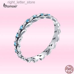 Bague solitaire Bamoer bleu océan vague bagues pour femmes mode Style frais véritable 925 en argent Sterling bague empilable tout-match bijoux YQ231207