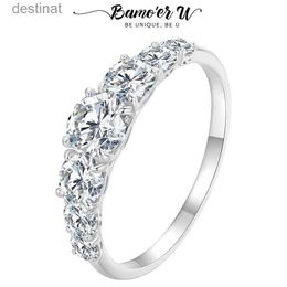 Solitaire Anillo BAMIER U 1.4CT MOISSANITE Corte redondo 7 Piedras Laborador de dedo de diamante para mujer Regalo de boda de plata esterlina D Color V VVS1L231220