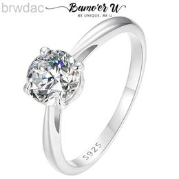 Solitaire ring bamoer u 1ct solitaire moissanite ring eenvoudig 4 turen ronde gesneden briliant lab diamant voor vrouwen verloving bruiloft sieraden cadeau d240419