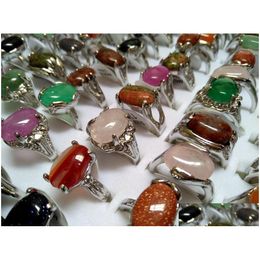 Solitaire Ring Bk Lots 100Pcs Vintage Luxe Strass Sier Tone Pierre Claire Beautif Fête De Fiançailles Bijoux Élégants Drop Livraison Dh6Dz