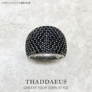 Bague Solitaire Noir Pave Bague Cocktail Style Europe Fine Jewerly Pour Femmes Hommes Printemps Vintage 925 En Argent Sterling Cadeau 230425