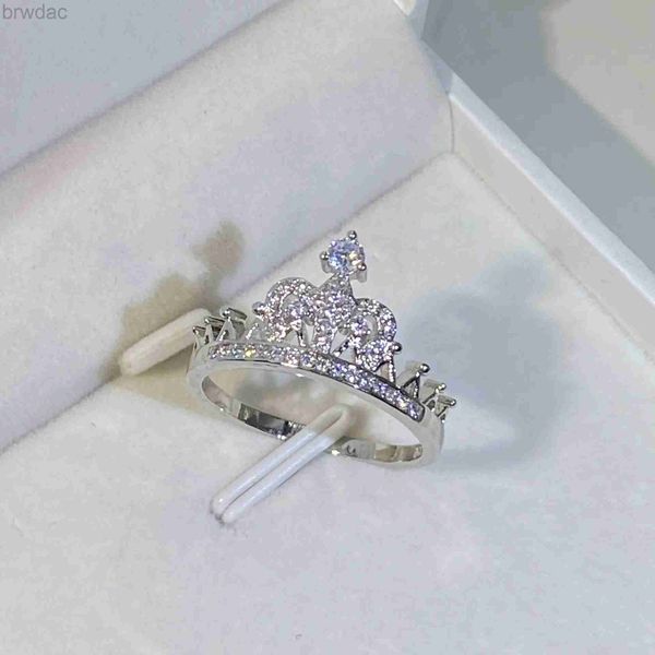 Solitaire Ring Bling Romantic Princess Crown Zirconia White Gold Ring Femme Mariage Fashion Bijoux Party D240419