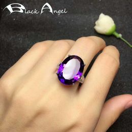 Solitaire Ring Blk Angel 925 Sterling Silver Elegant Amethyst Verstelbaar voor vrouwen Purple Tourmaline edelsteen sieraden Bruiloft Gift Y2302