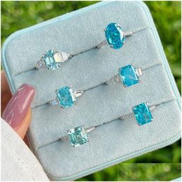 Solitaire Ring Blue Diamond Love Designer pour femme WED LEGAMING 925 Sterling Sier ovale Square Zirconia Luxury Rings Bijoux Femmes DH3E8