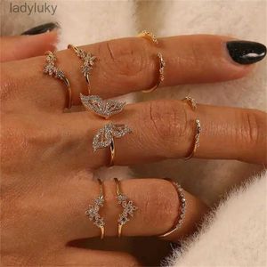 Ring Solitaire Bohemian Butterfly Ring Set for Women Crystal Incuped Flower Knuckle Ring Femme Bijoux Femme Gift Nouveau 240226