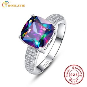Solitaire Ring BONLAVIE Luxe 7.3ct Rainbow Fire Mystic Topazs Ring met AAA Kristal S925 Sterling Zilveren Sieraden Charme voor vrouwen cadeau 231031