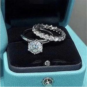 Solitaire Brand Brand Promise Ring Set réel 100% 925 STERLING SILPE DIAMOND ENGAGEMENT BANDES DE MARIAGE POUR LES FEMMES DOIGNES D240419