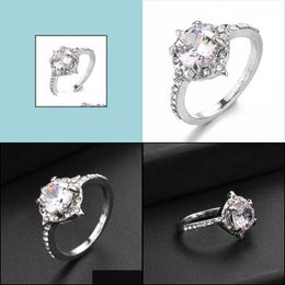 Bague Solitaire Bagues De Mariée Élégantes Pour Femmes Mariage Fiançailles Bijoux De Mode Avec Fl Brillant Cubique Zircon Femelle Drop Livraison Dheut