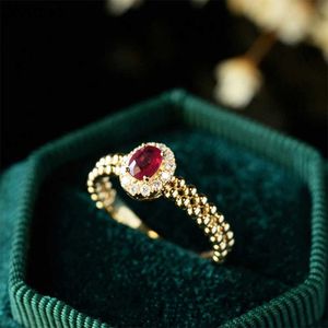 Solitaire ring Canner Elegant verstelbare trouwring S925 Sterling zilveren luxueuze robijn ruby zirkoon ronde vergulde open ring voor banketfeest D240419