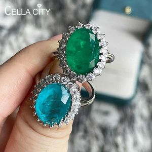 Solitaire ring celliteit klassieker paraiba toermaline met ovale vorm edelstenen 925 sterling zilveren charme vrouwelijke vinger fijne sieraden cadeau y2302