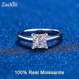 Solitaire Ring Gecertificeerd Prinses Engagement Vrouwen 1CT 2CT VVS Diamond Voorstel Bruidssets Ringen Sterling Zilveren Trouwring 231007