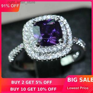 Bague Solitaire choucong 3ct violet 5A Zircon pierre 925 argent Sterling femmes fiançailles bague de mariage taille américaine 5-11 cadeau YQ231207