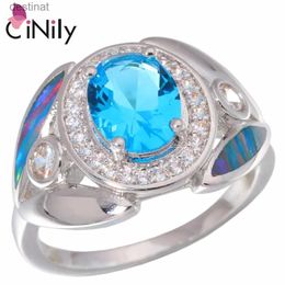 Solitaire Ring Cinily créé Rainbow Fire Opale Blue Stone Cubic Zirconia Silver plaqué en gros pour femmes bijoux Gift Ring Taille 6-9 OJ9231L231220