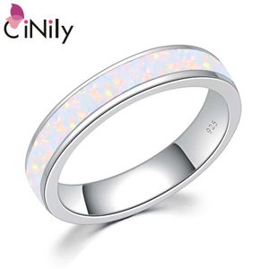 Anillo solitario CiNily Piedra de ópalo de fuego blanco Anillo de dedo liso Chapado en plata Parejas Anillos Joyería minimalista Alianzas de boda Hombres Mujeres