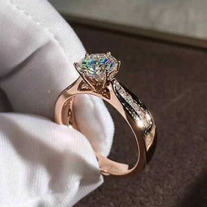 Solitaire Ring Classic 6 CLS Cubic Zirconia Wedding For Women Romantic Rose Gold Color Engagement Band S Eeuwigheid CZ Sieraden Y2302