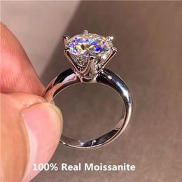 Bague solitaire classique 6 griffes 5 rondes en argent sterling plaqué or 14 carats haute clarté D couleur diamant s femme bijoux 230105218A