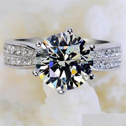 Solitaire Ring Classic Luxe Echt solide 925 Sterling Sier Ring Diamond Wedding Sieraden Ringen Betrokkenheid voor vrouwen 825 Q2 DRO VIPJEWEL DHC6V