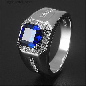 Bague Solitaire classique carré bleu cristal saphir pierres précieuses diamants bagues pour hommes or blanc couleur argent bague bijoux accessoire cadeaux YQ231207