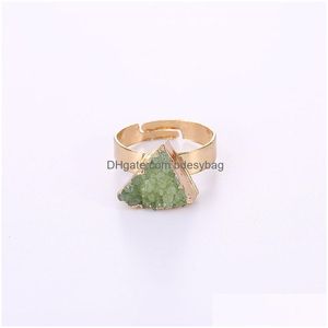 Bague Solitaire Colorf Cristal Naturel Druzy Pierre Bagues Réglables Pour Femmes Fille Party Club Plaqué Or Bijoux Accessoires Drop Dh3UF