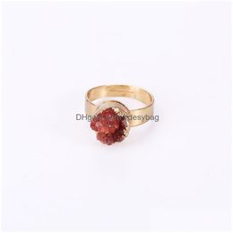 Bague Solitaire Colorf Pierre De Cristal Naturel Druzy Plaqué Or Anneaux Réglables Party Club Décor Mode Punk Bijoux Pour Femmes Fille A Dh4Gz