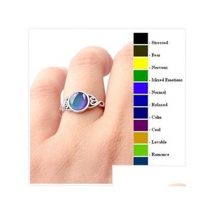 Solitaire ring Creatieve temperatuur gevoelige verandering kleurstemmingsringen voor vrouwen vintage opal edelsteen bruiloft vinger mode emotie dhn2e