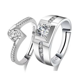 Solitaire Bague Zircon Cubique Diamant Réglable Sier Fiançailles De Mariage Couple Anneaux Hommes Femmes Will Et Sandy Mode Bijoux Drop De Dh9Kn